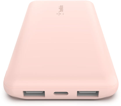 Belkin BoostCharge Ekstern Batteri, 10000mAh, 15W, 1 x USB-C - 2 x USB-A, Pink BPB011btRG