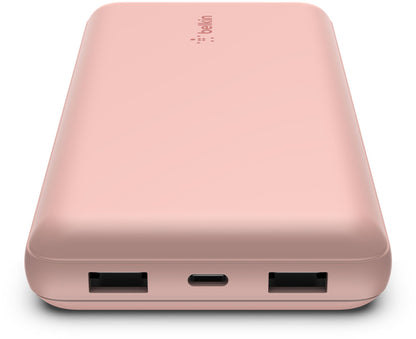 Belkin BoostCharge Ekstern Batteri, 20000mAh, 15W, 1 x USB-C - 2 x USB-A, Lyserød Guld BPB012btRG
