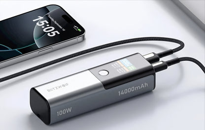 Ekstern Batteri BlitzWolf BW-P23, 14000mAh, 100W, QC + PD, 1 x USB-A - 1 x USB-C, Grå