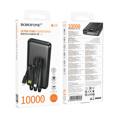 Ekstern batteri Borofone BJ79 Clever, 10000mAh, 10W, 1 x Lightning - 1 x USB-A - 1 x USB-C, Sort