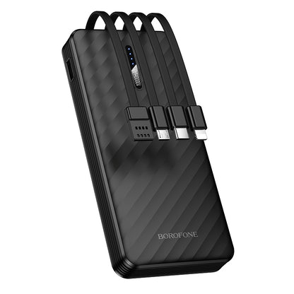 Borofone BJ84 Smooth Ekstern Batteri, 10000mAh, 10W, 1 x Lightning - 1 x microUSB - 1 x USB-A - 1 x USB-C, Sort