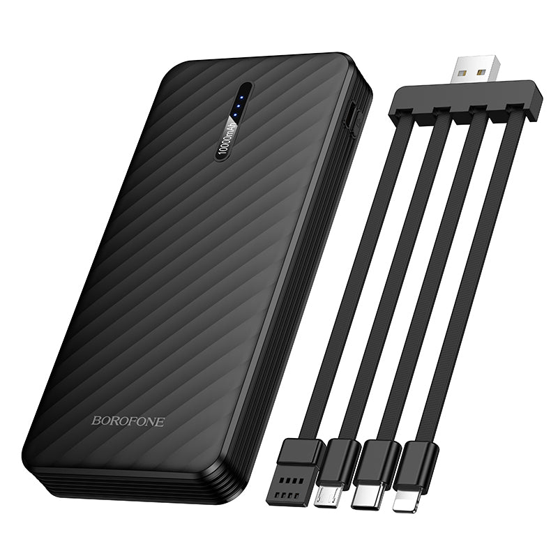 Borofone BJ84 Smooth Ekstern Batteri, 10000mAh, 10W, 1 x Lightning - 1 x microUSB - 1 x USB-A - 1 x USB-C, Sort