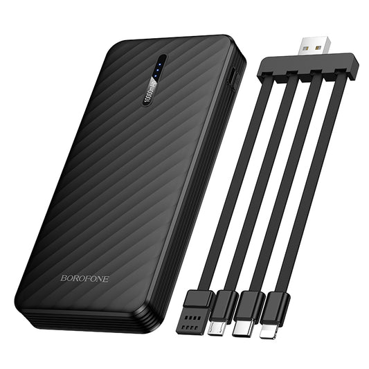 Borofone BJ84 Smooth Ekstern Batteri, 10000mAh, 10W, 1 x Lightning - 1 x microUSB - 1 x USB-A - 1 x USB-C, Sort