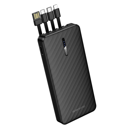 Borofone BJ84 Smooth Ekstern Batteri, 10000mAh, 10W, 1 x Lightning - 1 x microUSB - 1 x USB-A - 1 x USB-C, Sort