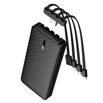 Borofone BJ84 Smooth Ekstern Batteri, 10000mAh, 10W, 1 x Lightning - 1 x microUSB - 1 x USB-A - 1 x USB-C, Sort