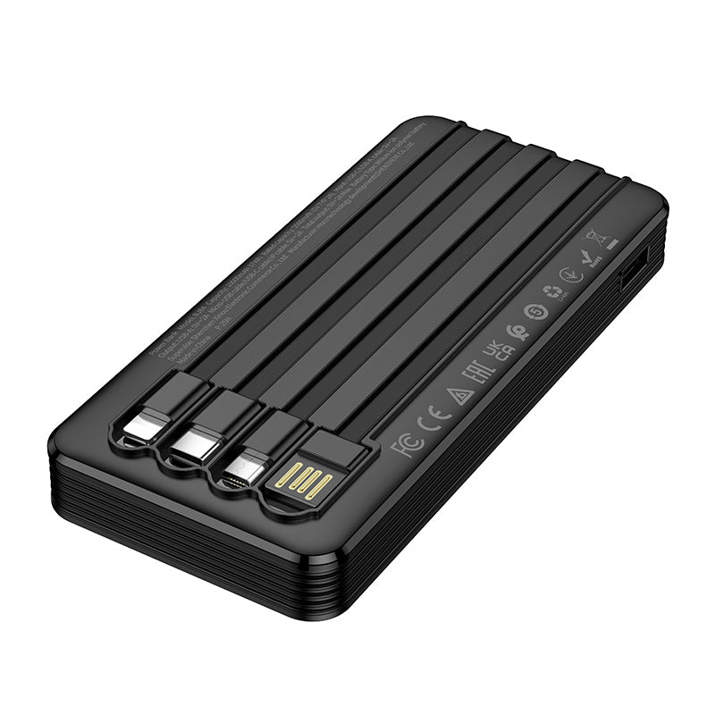 Borofone BJ84 Smooth Ekstern Batteri, 10000mAh, 10W, 1 x Lightning - 1 x microUSB - 1 x USB-A - 1 x USB-C, Sort