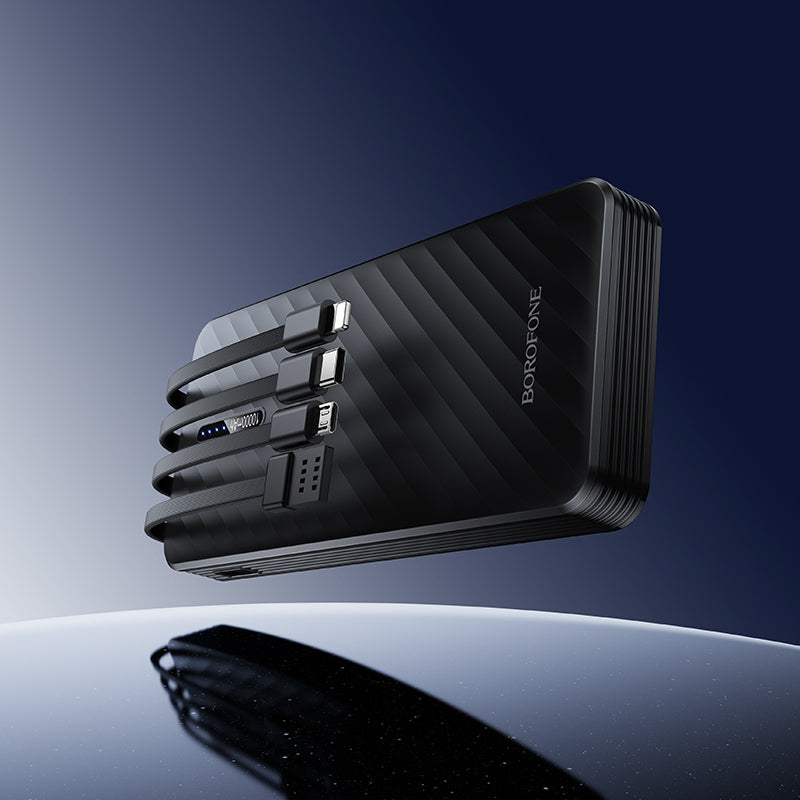 Borofone BJ84 Smooth Ekstern Batteri, 10000mAh, 10W, 1 x Lightning - 1 x microUSB - 1 x USB-A - 1 x USB-C, Sort