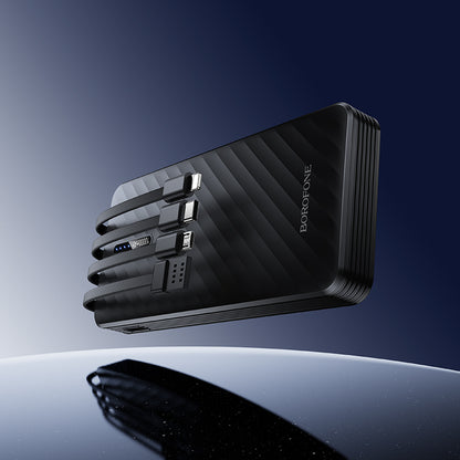 Borofone BJ84 Smooth Ekstern Batteri, 10000mAh, 10W, 1 x Lightning - 1 x microUSB - 1 x USB-A - 1 x USB-C, Sort