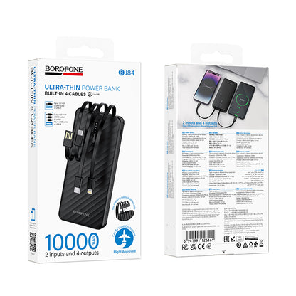 Borofone BJ84 Smooth Ekstern Batteri, 10000mAh, 10W, 1 x Lightning - 1 x microUSB - 1 x USB-A - 1 x USB-C, Sort