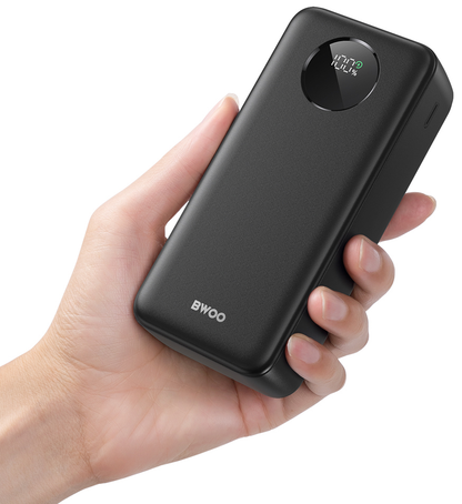 Ekstern batteri BWOO BO-P64, 30000mAh, 22.5W, QC + PD, 1 x USB-C - 2 x USB-A, Sort