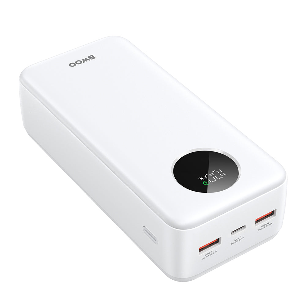 External Battery BWOO BO-P64, 30000mAh, 22.5W, QC + PD, 1 x USB-C - 2 x USB-A, White