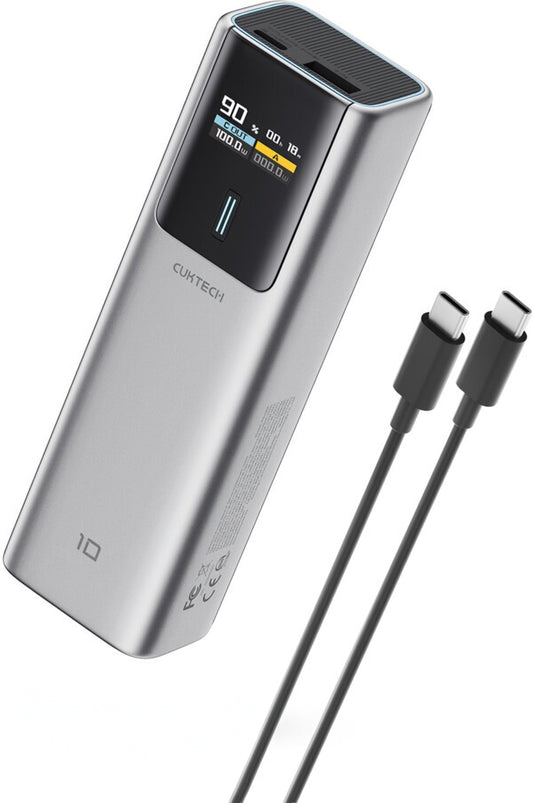 Ekstern Batteri Cuktech, 10000mAh, 150W, QC + PD, 1 x USB-A - 1 x USB-C, Grå CKPB100PGLBK