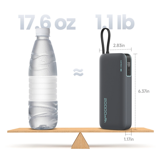 Ekstern Batteri Cuktech, 20000mAh, 55W, QC + PD, 1 x USB-A - 2 x USB-C, Grå CUKP200NGLDG