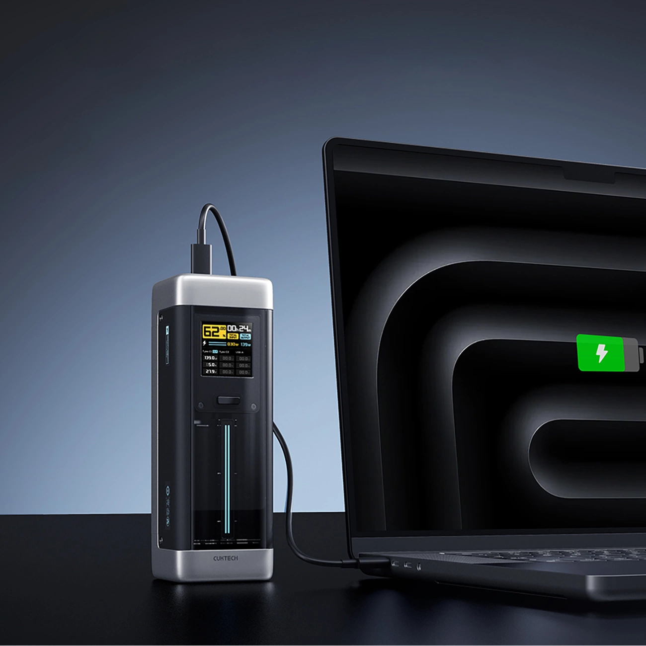 Ekstern Batteri Cuktech, 25000mAh, 210W, QC + PD, 1 x USB-A - 2 x USB-C, Sort CUK00P23GLBK