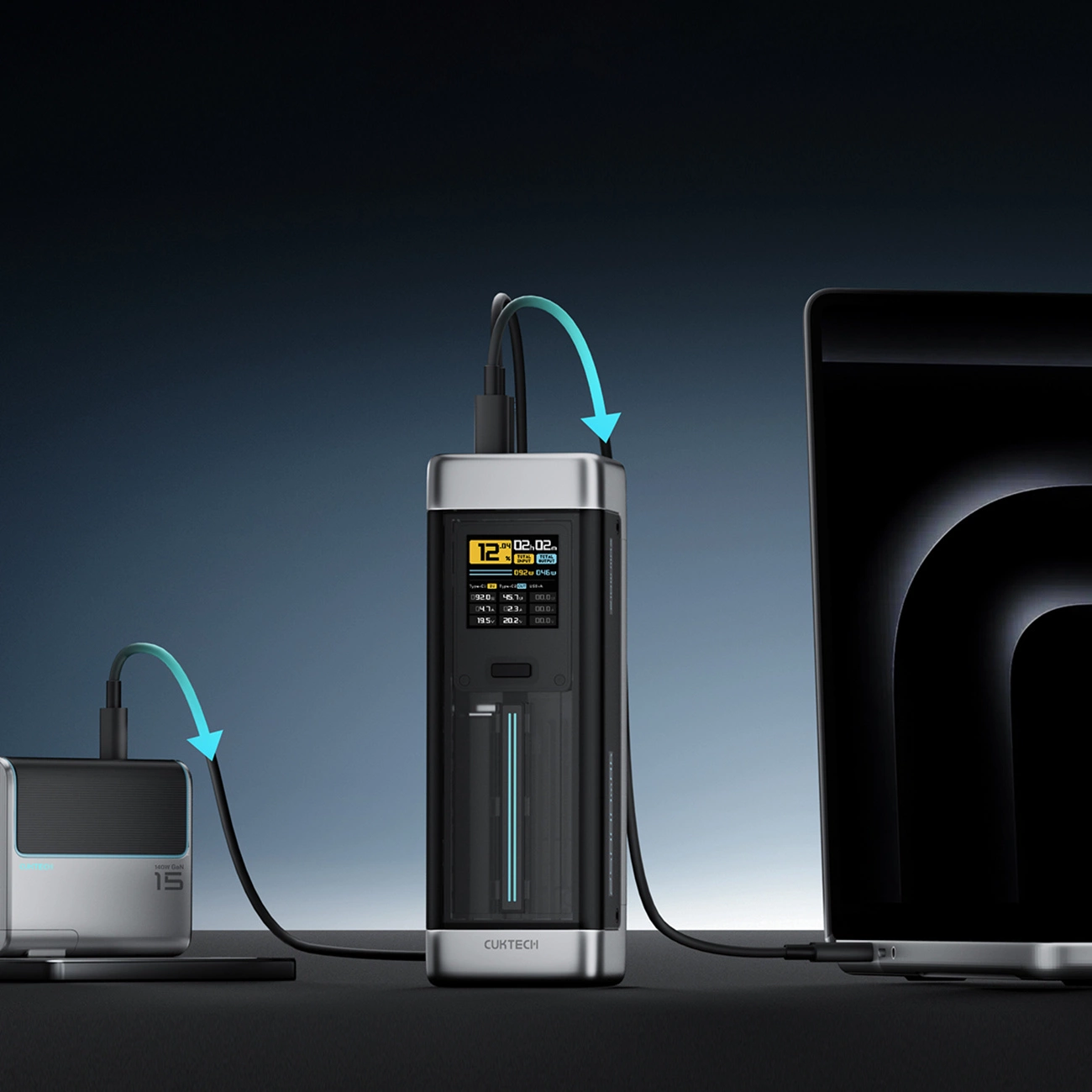 Ekstern Batteri Cuktech, 25000mAh, 210W, QC + PD, 1 x USB-A - 2 x USB-C, Sort CUK00P23GLBK