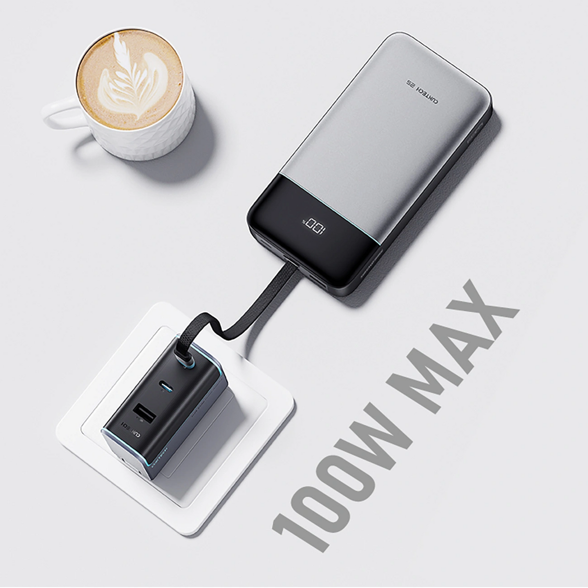 Ekstern Batteri Cuktech LPB252N, 25000mAh, 120W, QC + PD, 1 x USB-A - 2 x USB-C, Grå