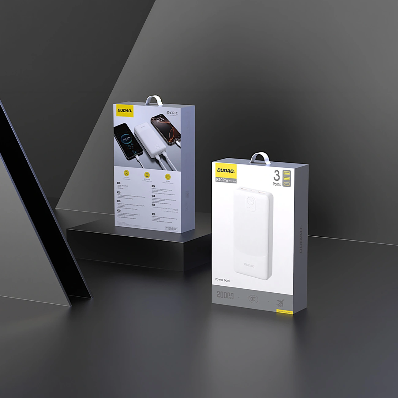 Ekstern Batteri Dudao K10Pro, 20000mAh, 12W, 2 x USB-A, Hvid