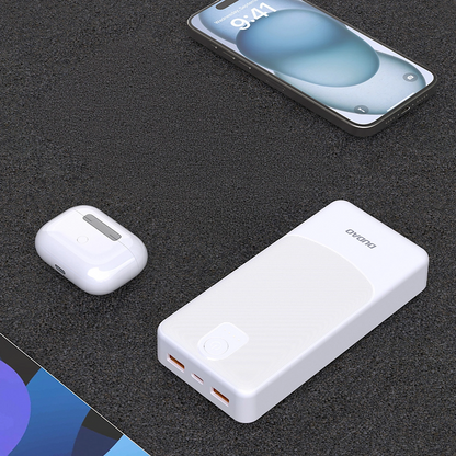Ekstern Batteri Dudao K10Pro, 20000mAh, 12W, 2 x USB-A, Hvid