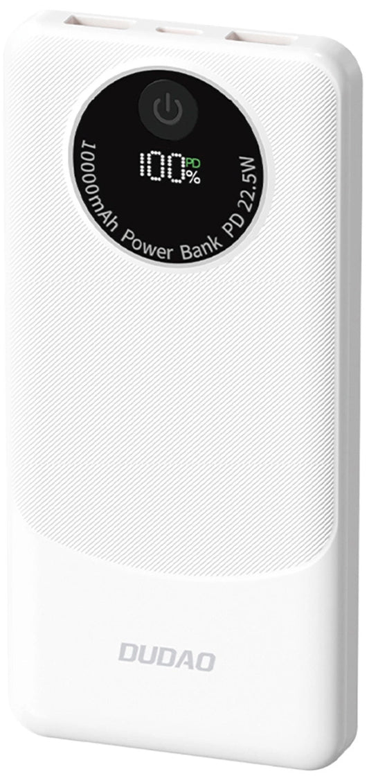 Ekstern Batteri Dudao K12, 10000mAh, 22.5W, QC + PD, 1 x USB-C - 2 x USB-A, Hvid