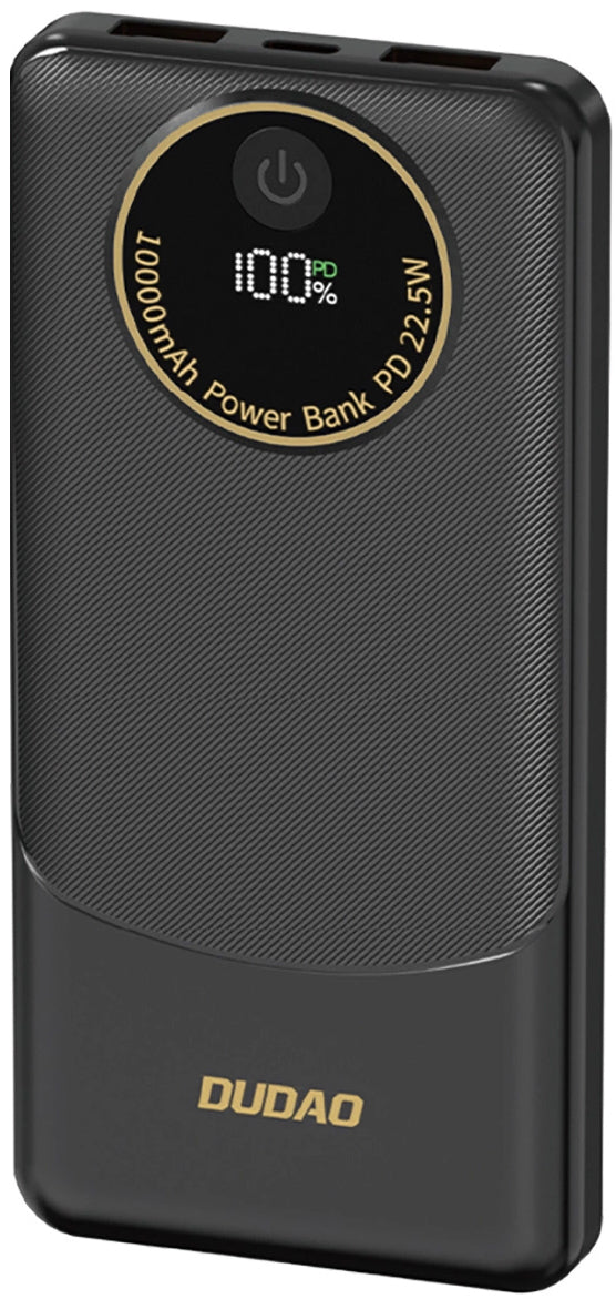 Dudao K12 External Battery, 10000mAh, 22.5W, QC + PD, 1 x USB-C - 2 x USB-A, Black