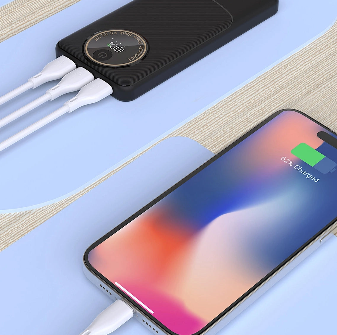 Ekstern Batteri Dudao K12Pro, 20000mAh, 22.5W, QC + PD, 1 x USB-C - 2 x USB-A, Sort