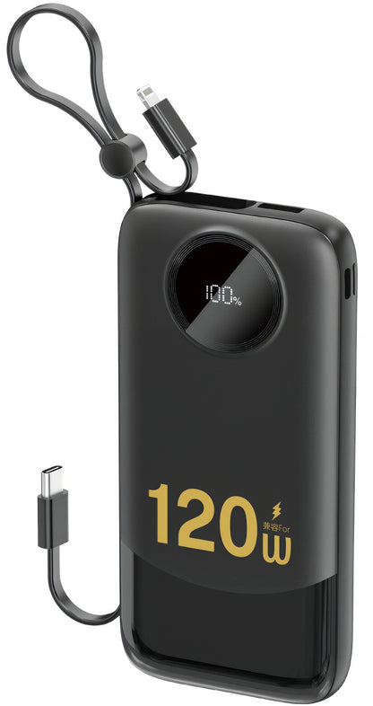 Ekstern Batteri Dudao K13, 10000mAh, 120W, QC + PD, 1 x Lightning - 1 x USB-A - 2 x USB-C, Sort