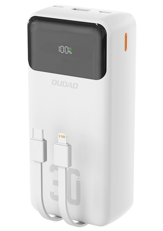 Ekstern Batteri Dudao K15MAX, 30000mAh, 22.5W, QC + PD, 1 x USB-A - 2 x Lightning - 2 x USB-C, Hvid