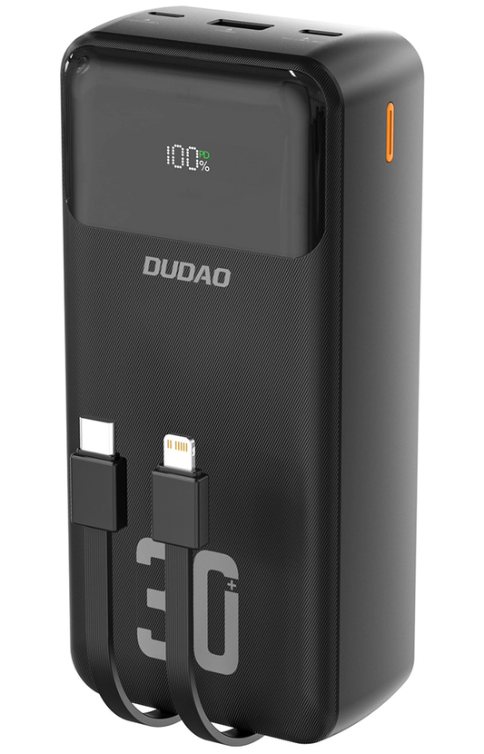 Dudao K15MAX Ekstern Batteri, 30000mAh, 22.5W, QC + PD, 1 x USB-A - 2 x Lightning - 2 x USB-C, Sort