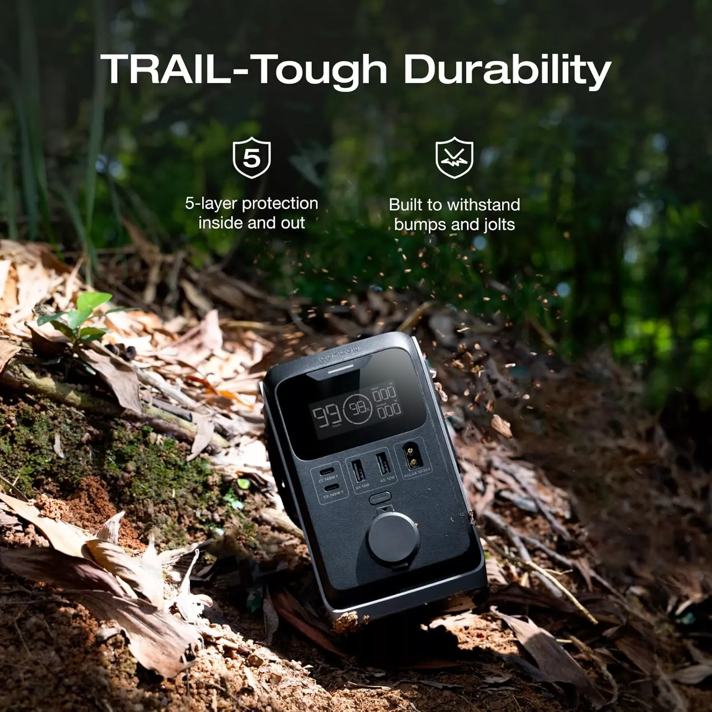 EcoFlow Trail 300 External Battery, 90000mAh, 300W, PD, 1 x Cigarette Lighter Extension - 2 x USB-A - 2 x USB-C, Black EF-TRAIL300-N