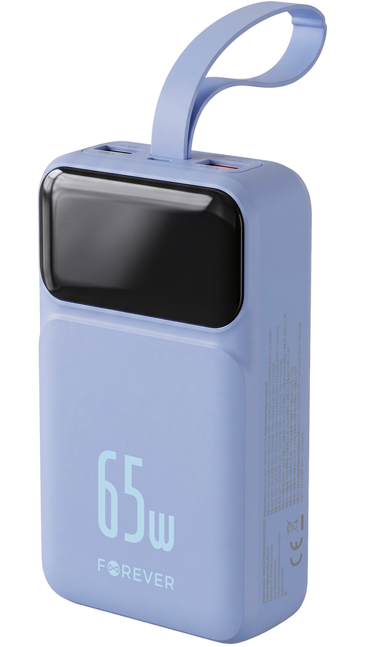 Ekstern Batteri Forever Vibe-TB65, 20000mAh, 65W, QC + PD, 2 x USB-A - 2 x USB-C, Blå