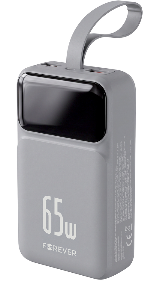 Ekstern Batteri Forever Vibe-TB65, 20000mAh, 65W, QC + PD, 2 x USB-A - 2 x USB-C, Grå
