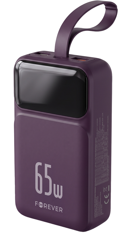 Ekstern Batteri Forever Vibe-TB65, 20000mAh, 65W, QC + PD, 2 x USB-A - 2 x USB-C, Vinrød