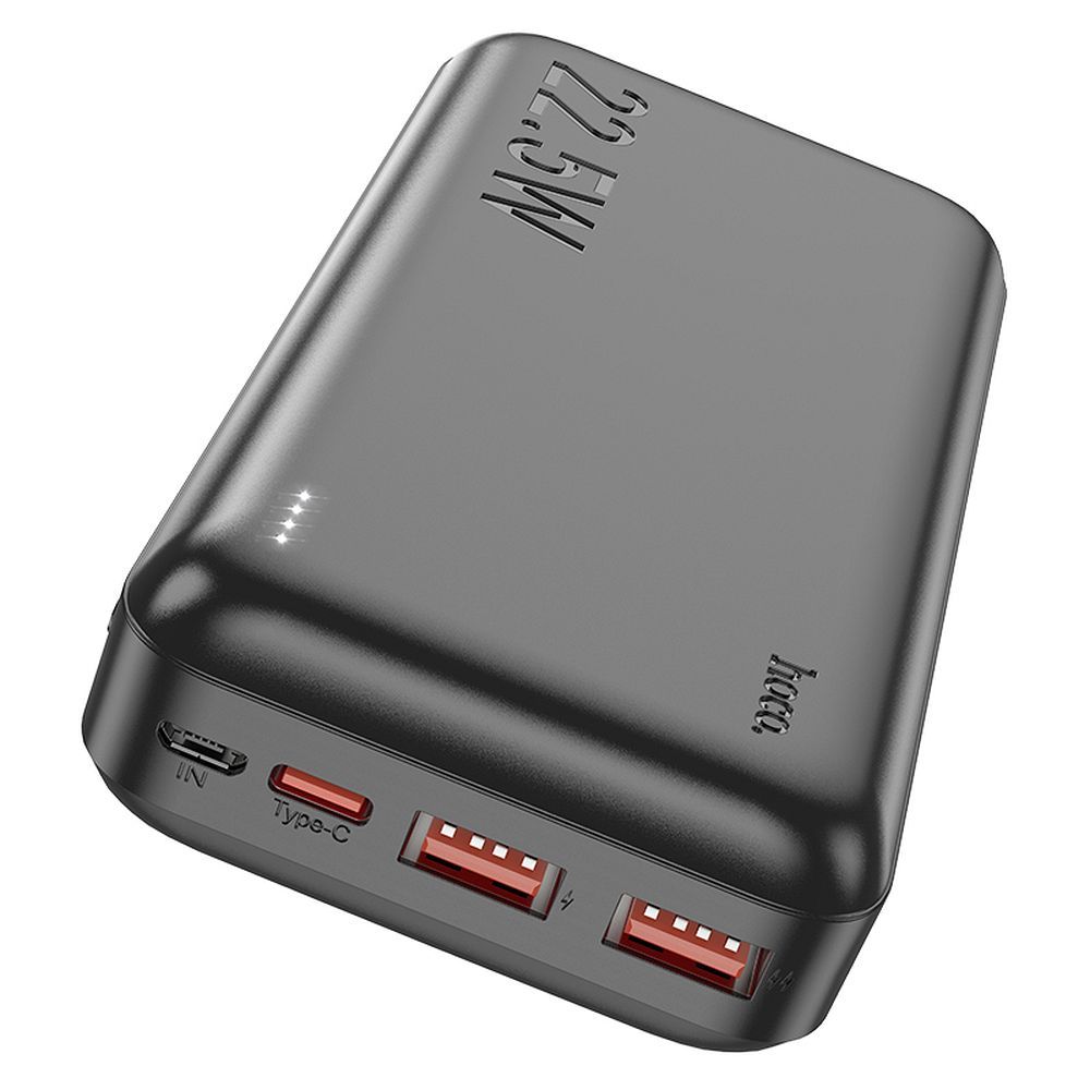 Ekstern Batteri HOCO J101A, 20000mAh, 22.5W, QC + PD, 1 x USB-C - 2 x USB-A, Sort
