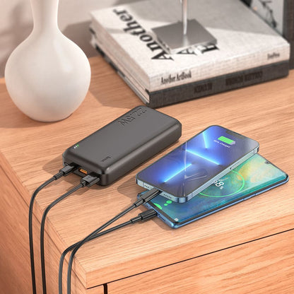 Ekstern Batteri HOCO J101A, 20000mAh, 22.5W, QC + PD, 1 x USB-C - 2 x USB-A, Sort
