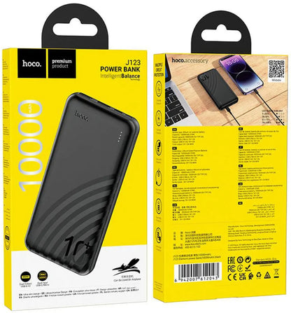 Ekstern Batteri HOCO J123, 10000mAh, 10W, 2 x USB-A, Sort