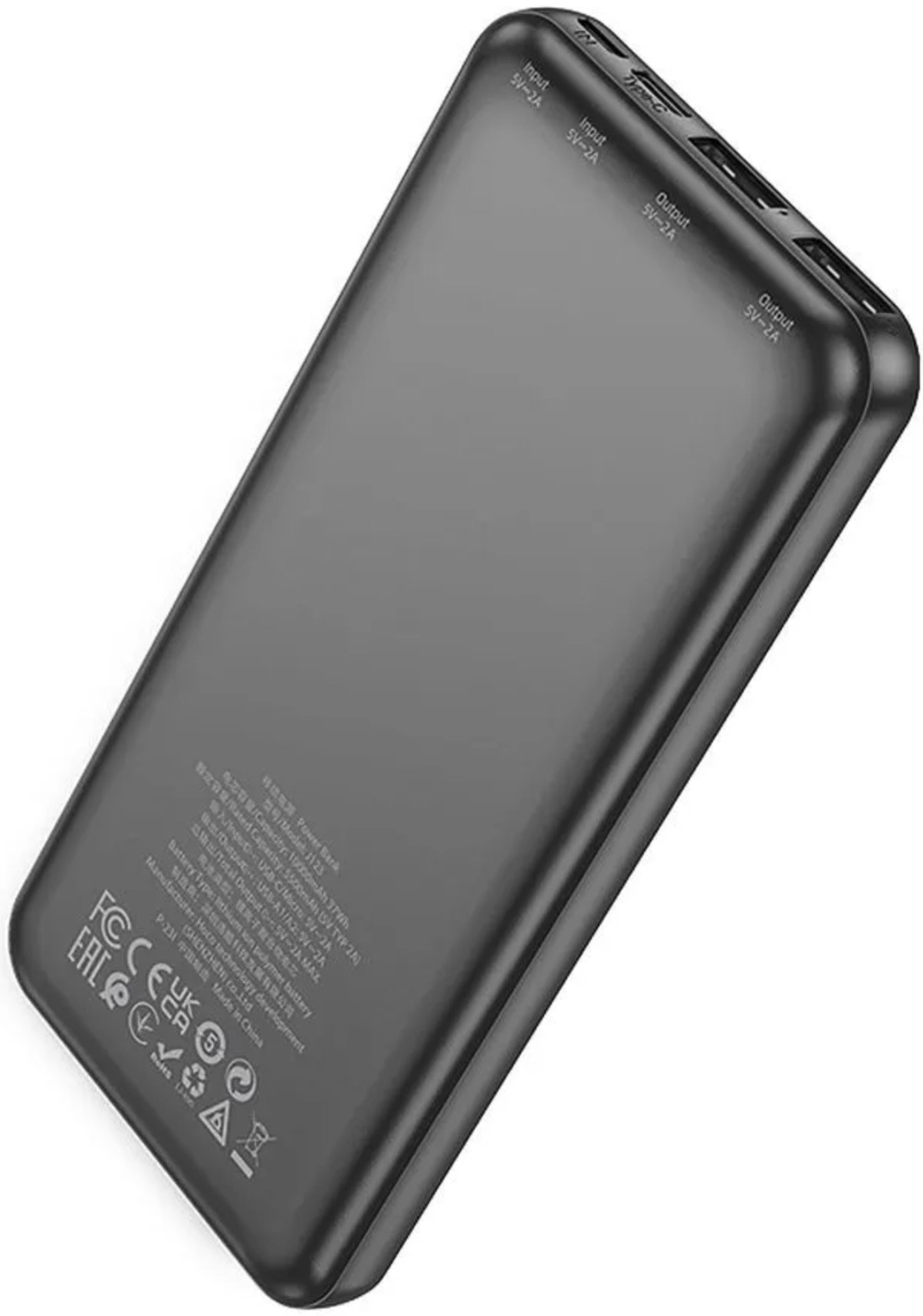 Ekstern Batteri HOCO J123, 10000mAh, 10W, 2 x USB-A, Sort