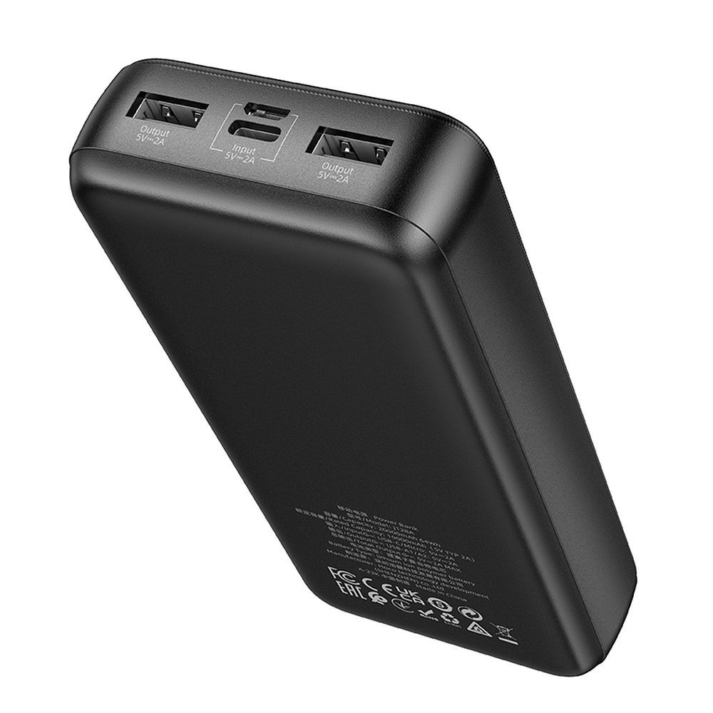 Ekstern Batteri HOCO J128A, 20000mAh, 10W, 2 x USB-A, Sort, Genforseglet