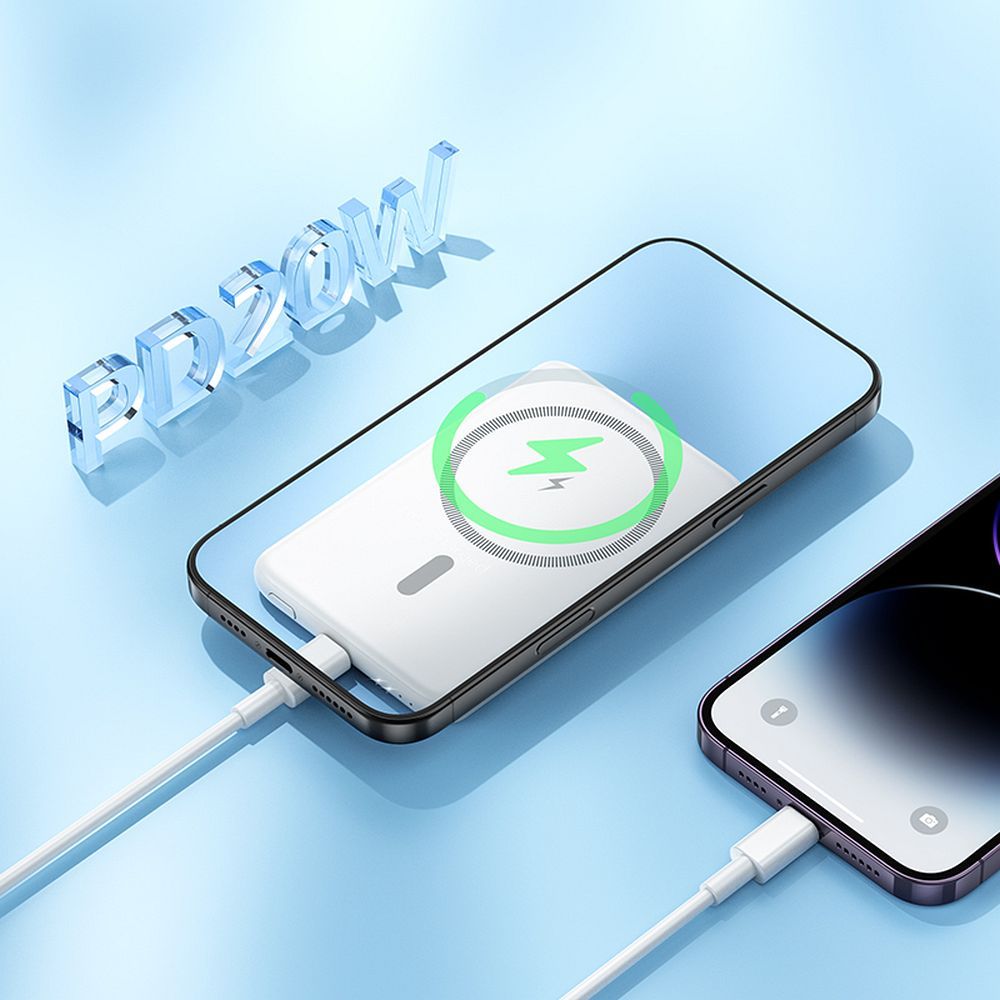 Trådløs Ekstern Batteri HOCO J140A, 5000mAh, 20W, PD + QI, 1 x USB-C, Hvid