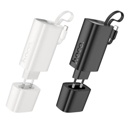 HOCO J148 2-i-1 powerbank, 5000 mAh, 20 W, PD, 2 x USB-C, sort