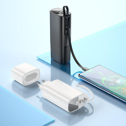 HOCO J148 2-i-1 powerbank, 5000 mAh, 20 W, PD, 2 x USB-C, sort