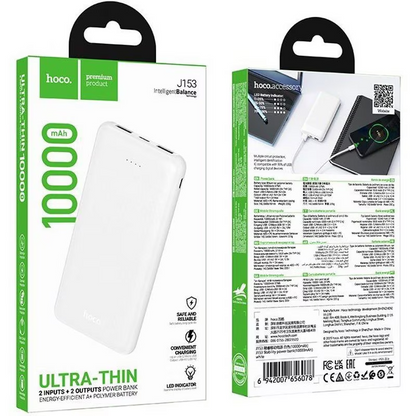 Ekstern Batteri HOCO J153 Stability, 10000mAh, 10W, 2 x USB-A, Hvid