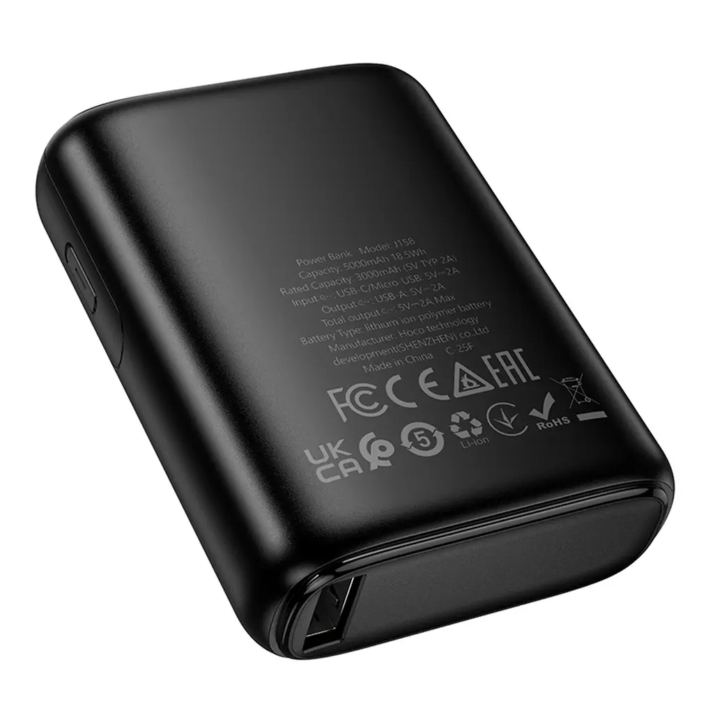 Ekstern Batteri HOCO J158, 5000mAh, 10W, 1 x USB-A, Sort