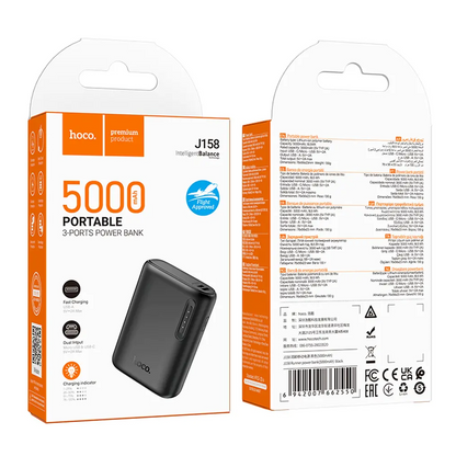 Ekstern Batteri HOCO J158, 5000mAh, 10W, 1 x USB-A, Sort