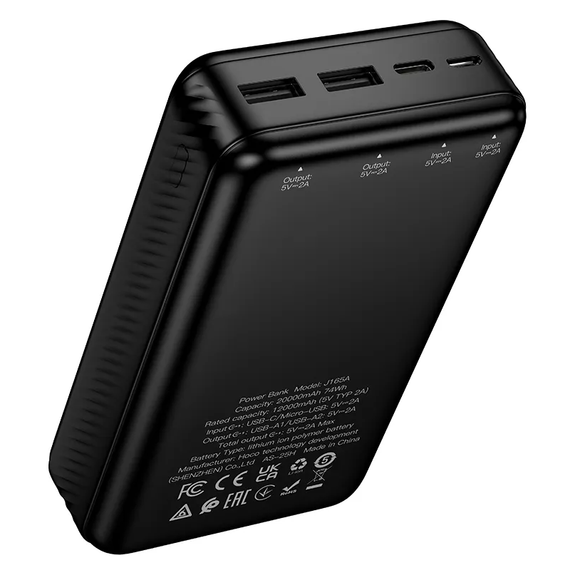 Ekstern Batteri HOCO J165A, 20000mAh, 10W, 2 x USB-A, Sort