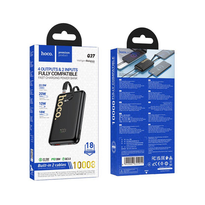 Ekstern Batteri HOCO Q37, 10000mAh, 22,5W, QC + PD, 1 x Lightning - 1 x USB-A - 2 x USB-C, Sort