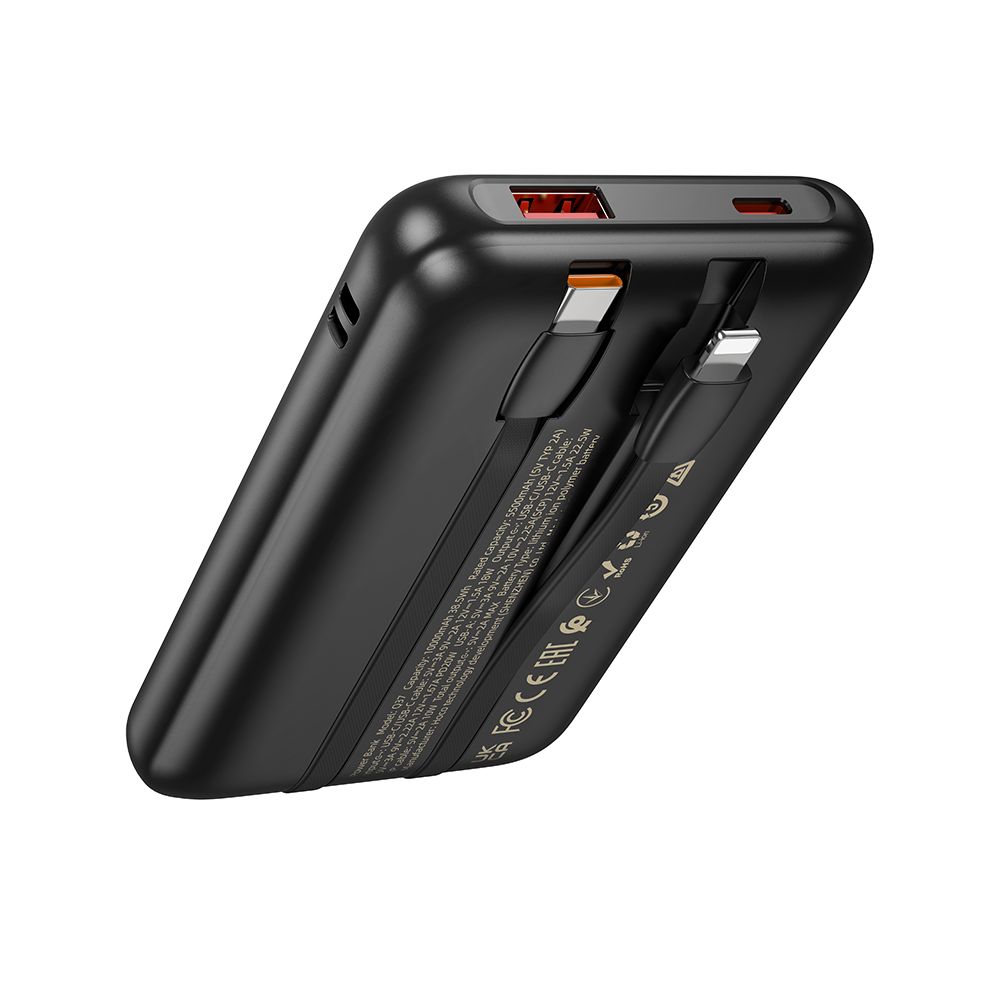 Ekstern Batteri HOCO Q37, 10000mAh, 22,5W, QC + PD, 1 x Lightning - 1 x USB-A - 2 x USB-C, Sort