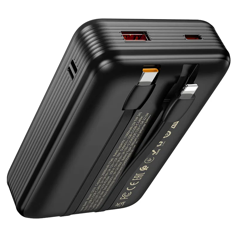 Ekstern Batteri HOCO Q37A, 20000mAh, 22,5W, QC + PD, 1 x Lightning - 1 x USB-A - 2 x USB-C, Sort