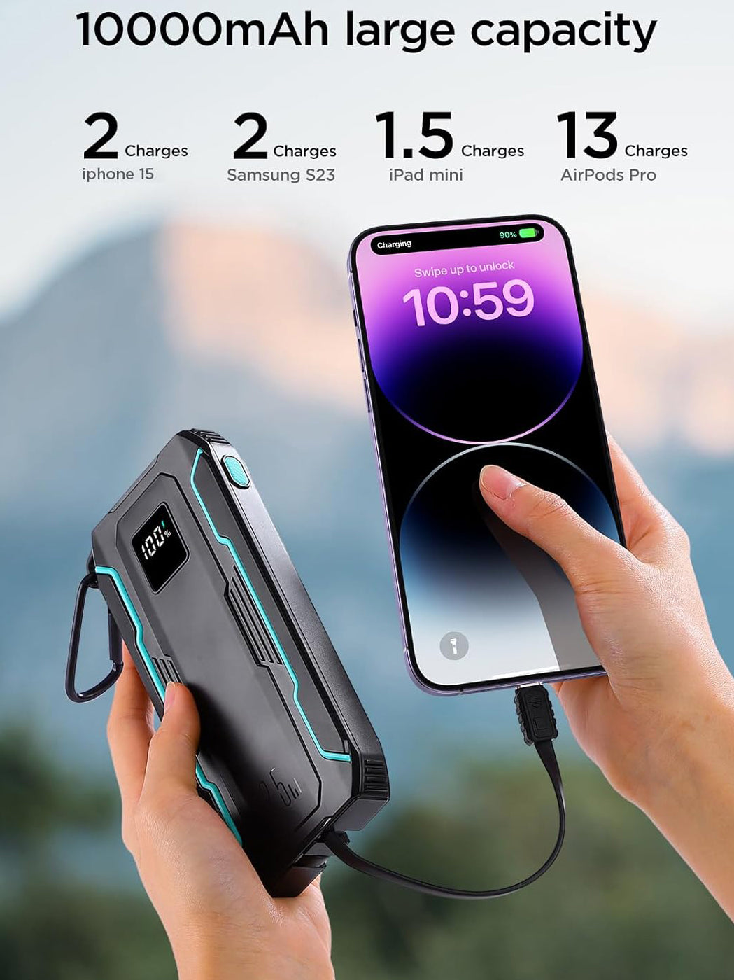 Ekstern batteri Joyroom JR-L017, 10000mAh, 22.5W, QC + PD, 1 x Lightning - 1 x USB-A - 2 x USB-C, Sort