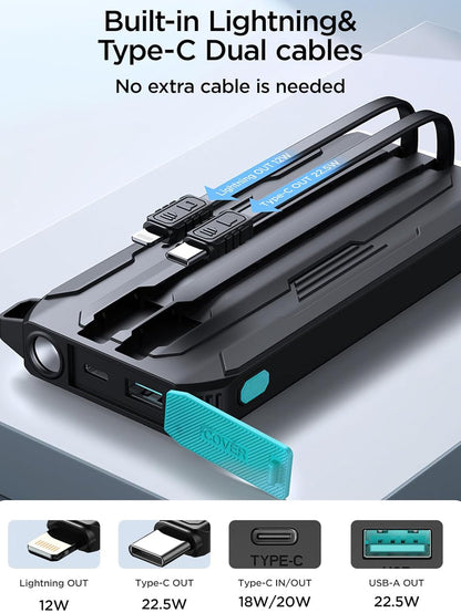 Ekstern batteri Joyroom JR-L017, 10000mAh, 22.5W, QC + PD, 1 x Lightning - 1 x USB-A - 2 x USB-C, Sort