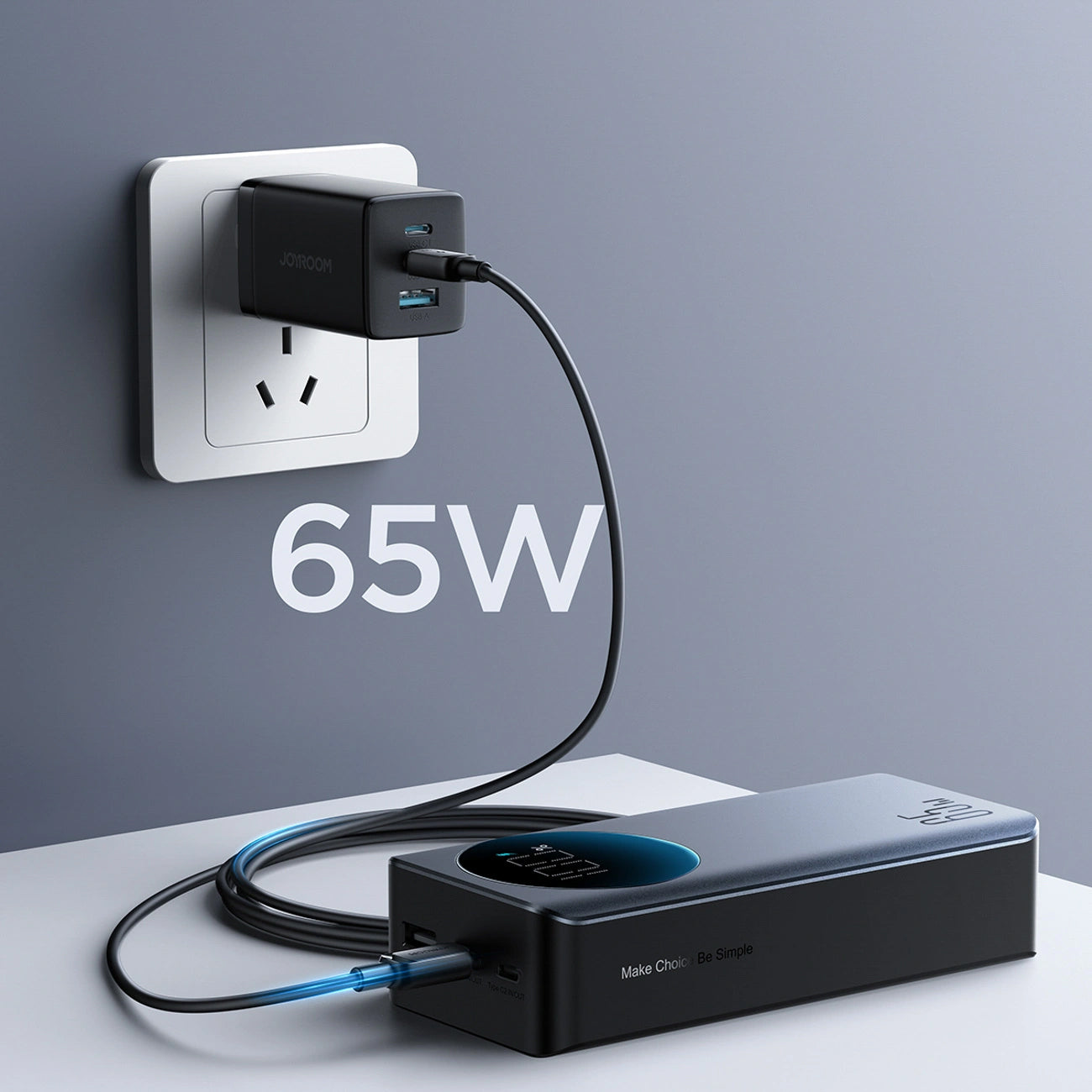 Joyroom JR-PBF05 Pro Ekstern Batteri, 30000mAh, 65W, QC + PD, 1 x USB-A - 2 x USB-C, Sort